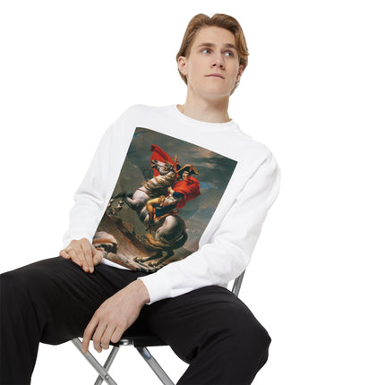 Napoleon Crossing the Alps by Jacques-Louis David Unisex Garment-Dyed Sweatshirt