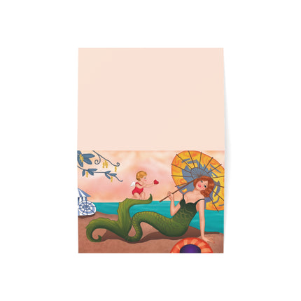 Mermaid with Parasol and Cupid by George Barbier Greeting Cards (1, 10, 30, and 50pcs)