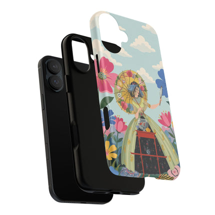 🌸🪞 The Floral Parasol Reflection Phone Case – Art Deco Garden Fantasy