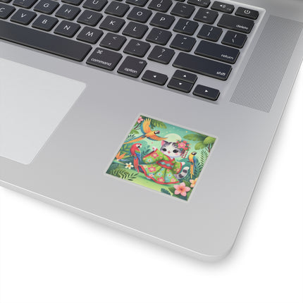 Parrot Dance of the Geisha Kitten Kiss-Cut Stickers (4 Sizes)