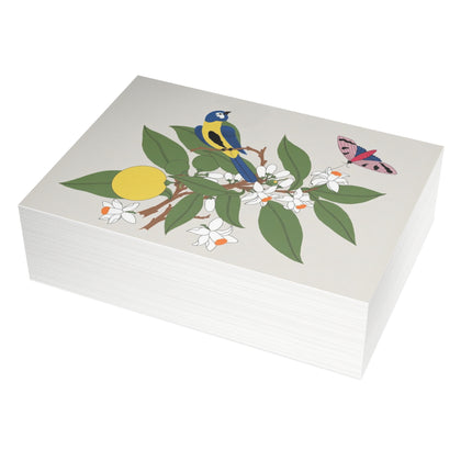 Blue Tit & Butterfly Greeting Card – Elegant Charm & Springtime Grace