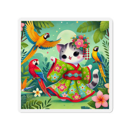 Parrot Dance of the Geisha Kitten Die-Cut Magnets (5 Sizes)