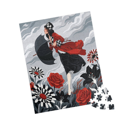 🌹☂️ The Lady In The Storm Puzzle – Art Deco Floral Drama