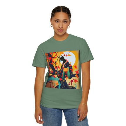 Black Cat in Kimono Unisex Garment-Dyed T-shirt