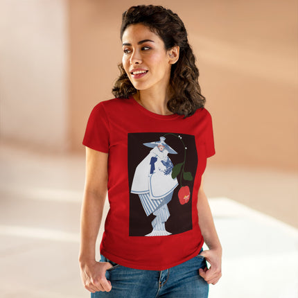 Blue & White Porcelain Geisha Women's Midweight Cotton Tee – Refined Elegance & Timeless Charm