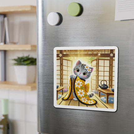 Playful Kitten in the Tea Room Die-Cut Magnets (5 Sizes)