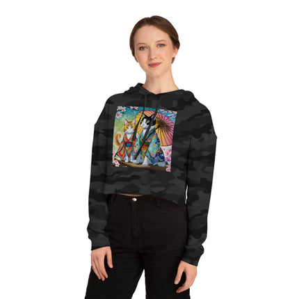 Kimono Kitties Cropped Hooded Sweatshirt