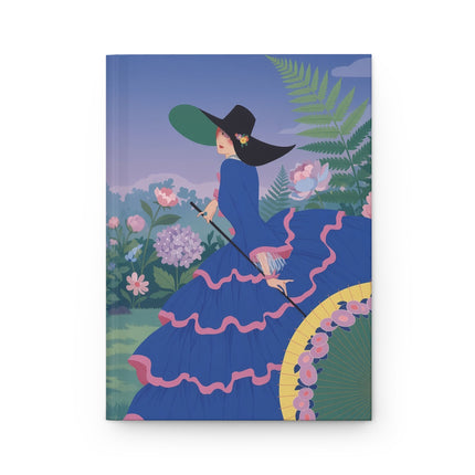 🌸👒 The Lady Of The Blue Garden Promenade Hardcover Journal – Art Deco Floral Elegance