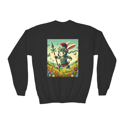 Rabbit Gladiator Youth Crewneck Sweatshirt – Courage, Adventure & Playful Charm