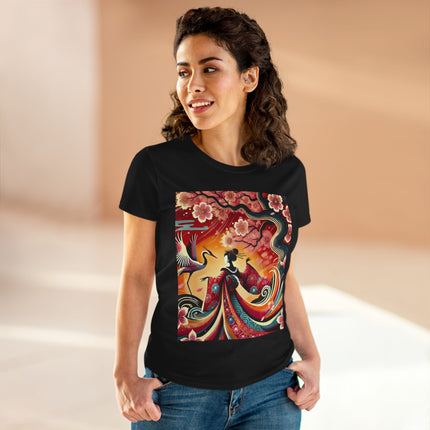 Fairy and Stork Beneath the Cherry Blossoms Cotton Tee