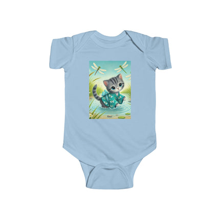 Dragonfly Marsh Romp Baby Bodysuit – Whimsical Kitten & Dragonfly Design