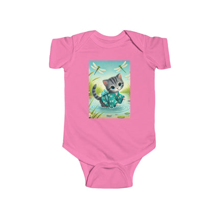 Dragonfly Marsh Romp Baby Bodysuit – Whimsical Kitten & Dragonfly Design