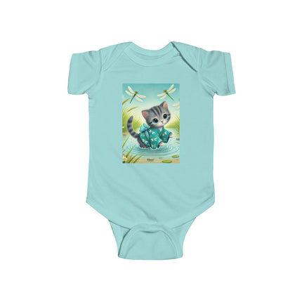 Dragonfly Marsh Romp Baby Bodysuit – Whimsical Kitten & Dragonfly Design