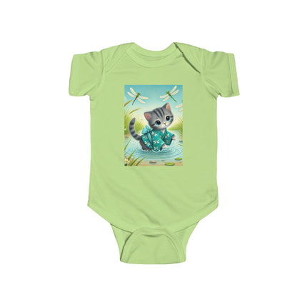 Dragonfly Marsh Romp Baby Bodysuit – Whimsical Kitten & Dragonfly Design