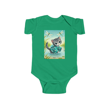 Dragonfly Marsh Romp Baby Bodysuit – Whimsical Kitten & Dragonfly Design
