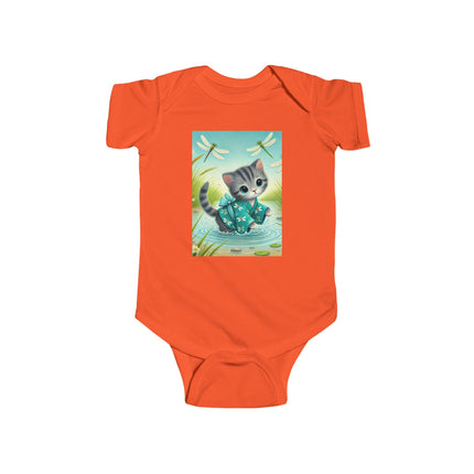 Dragonfly Marsh Romp Baby Bodysuit – Whimsical Kitten & Dragonfly Design