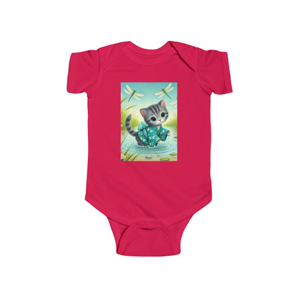 Dragonfly Marsh Romp Baby Bodysuit – Whimsical Kitten & Dragonfly Design