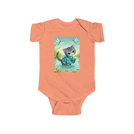 Dragonfly Marsh Romp Baby Bodysuit – Whimsical Kitten & Dragonfly Design