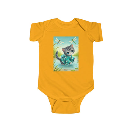 Dragonfly Marsh Romp Baby Bodysuit – Whimsical Kitten & Dragonfly Design