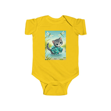 Dragonfly Marsh Romp Baby Bodysuit – Whimsical Kitten & Dragonfly Design