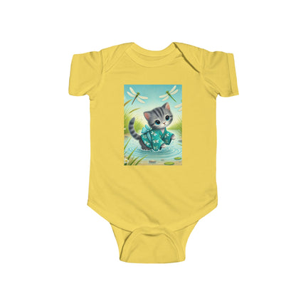 Dragonfly Marsh Romp Baby Bodysuit – Whimsical Kitten & Dragonfly Design