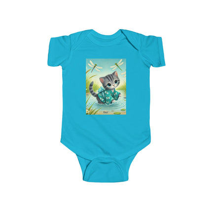 Dragonfly Marsh Romp Baby Bodysuit – Whimsical Kitten & Dragonfly Design