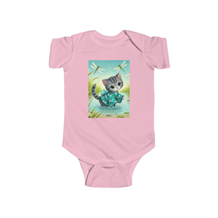 Dragonfly Marsh Romp Baby Bodysuit – Whimsical Kitten & Dragonfly Design