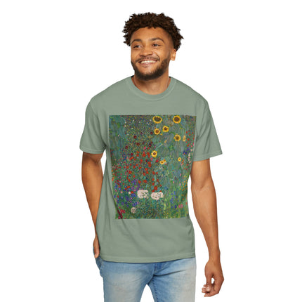 Farm Garden with Sunflowers by Gustav Klimt Unisex Garment-Dyed T-shirt