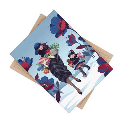 🎁🌸 The Christmas Gift Garden Stroll Ceramic Tile – Art Deco Holiday Togetherness
