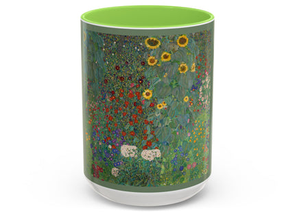 Farm Garden with Sunflowers by Gustav Klimt Colorful Mugs (11oz, 15oz)