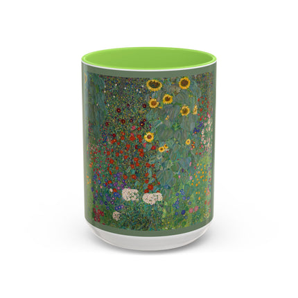 Farm Garden with Sunflowers by Gustav Klimt Colorful Mugs (11oz, 15oz)