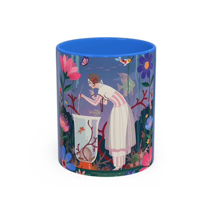 The Lady Of The Enchanted Aquarium Colorful Mugs – Art Deco Aquatic Elegance