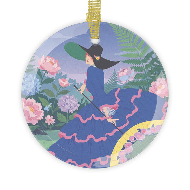 🌸🌿 The Lady Of The Garden Stroll Glass Ornament – Art Deco Botanical Elegance
