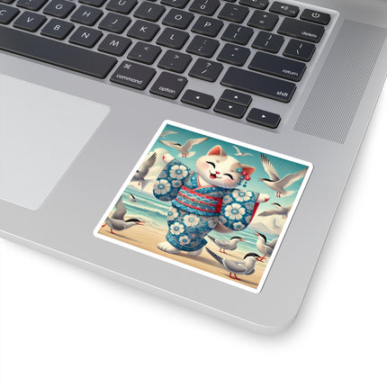 Geisha Kitten by the Seaside Kiss-Cut Stickers (4 Sizes)