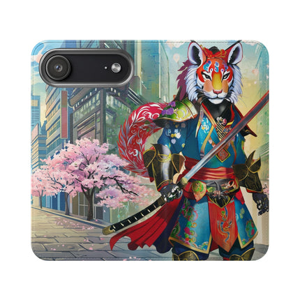 🦁🦊⚔️ Cyberpunk Lion Samurai Flip Case – Futuristic Honor & Kitsune Spirit