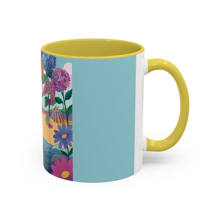 The Lady Of The Coral Parasol Colorful Mugs – Art Deco Coastal Elegance