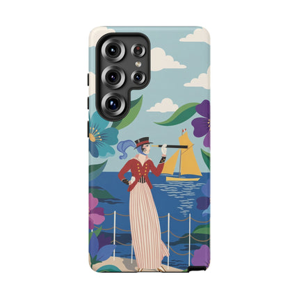 🌊🔭 The Lady Of The Seaside Lookout Phone Case – Art Deco Nautical Adventure