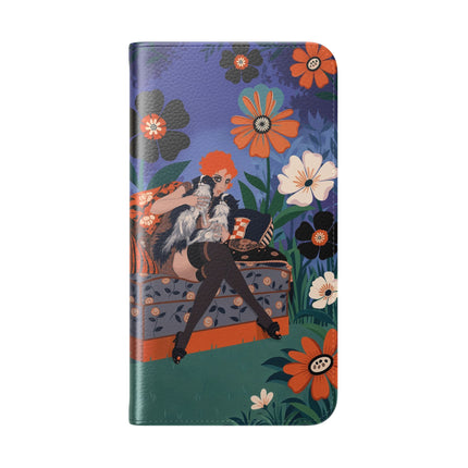 🌺🐈 The Lady Of The Midnight Garden Cat Flip Case – Art Deco Floral Fantasy