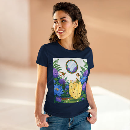 🦜🪷 The Parrot Garden Reflection Cotton Tee – Art Deco Fashion Whimsy