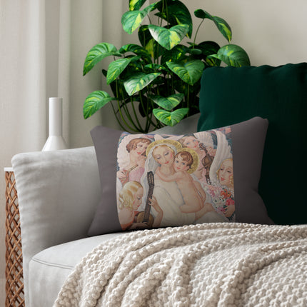 Madonna with Child Surrounded by Musical Angels by Gerda Wegener Spun Polyester Lumbar Pillow