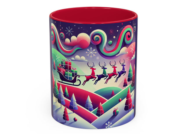 Festive Reindeer Flight Colorful Mugs (11oz, 15oz)