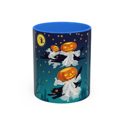 🐈‍⬛🎃 The Flying Black Cats Of Halloween Colorful Mug – Whimsical Storybook Charm