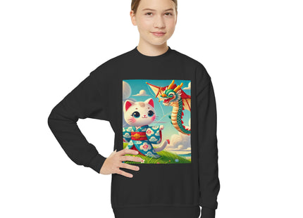 Geisha Kitten and the Dragon Kite Youth Crewneck Sweatshirt