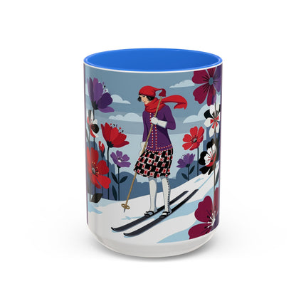 🎿❄️ The Winter Flower Skier Colorful Mug – Art Deco Alpine Fantasy