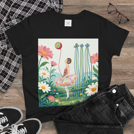 🌼🎈 The Garden Balloon Dancer Cotton Tee – Art Deco Floral Whimsy