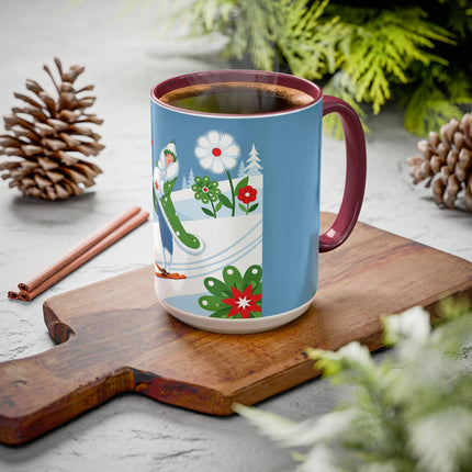 🎿❄️ The Winter Garden Skier Colorful Mug – Whimsical Holiday Fantasy