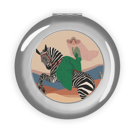 Zebra Rider Compact Mirror – Safari Chic & Art Deco Elegance