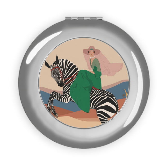 Zebra Rider Compact Mirror – Safari Chic & Art Deco Elegance