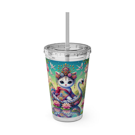 Geisha Kitten’s River Voyage Sunsplash Tumbler with Straw, 16oz