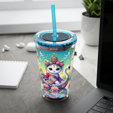 Geisha Kitten’s River Voyage Sunsplash Tumbler with Straw, 16oz